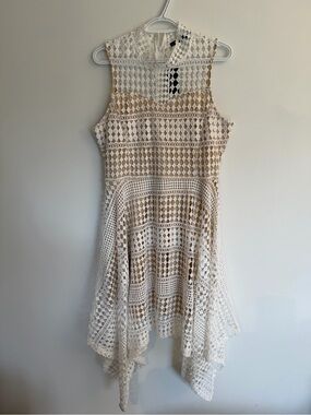 Suzy Shier Lace Handkerchief Dress | Cream & Nude | Size XL | NWT